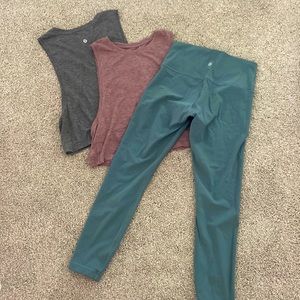 Lululemon Wunder under high waisted teal leggings, cropped. Crop tanks tops